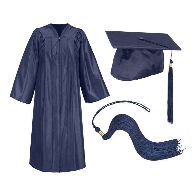 Navy Blue Cap Gown And Tassel Shiny Finish