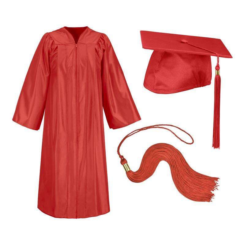 Red Cap Gown And Tassel Shiny Finish