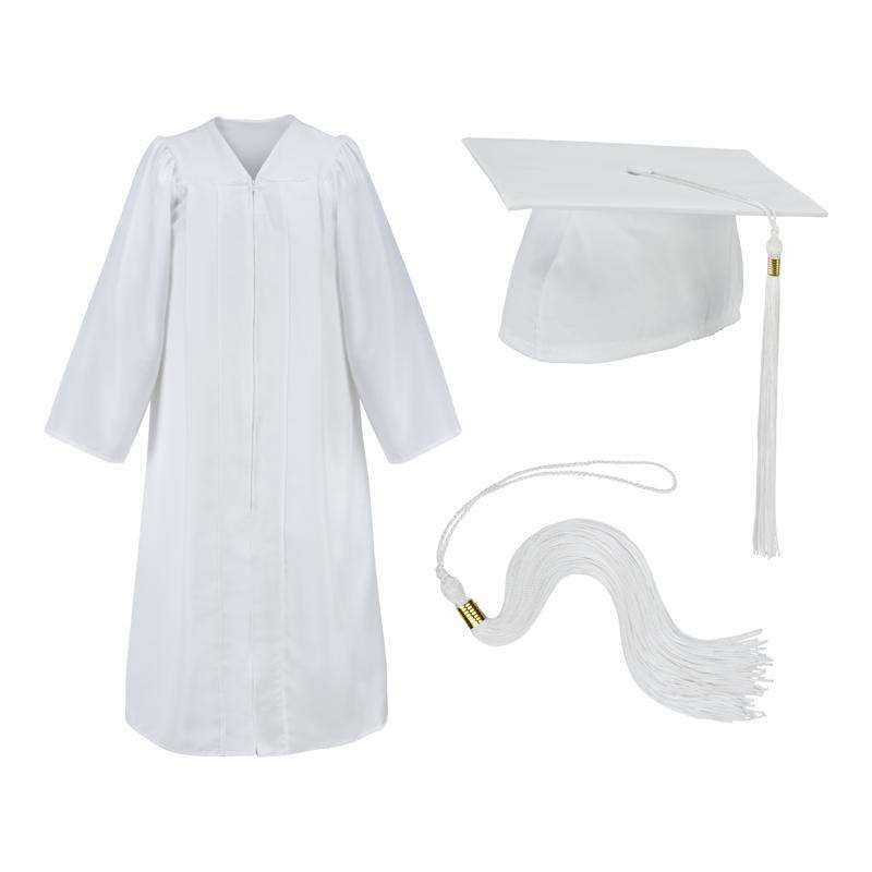 White Cap Gown And Tassel Matte Finish