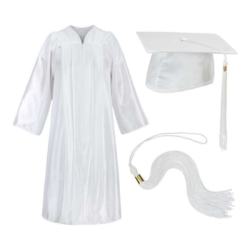 White Cap Gown And Tassel Shiny Finish