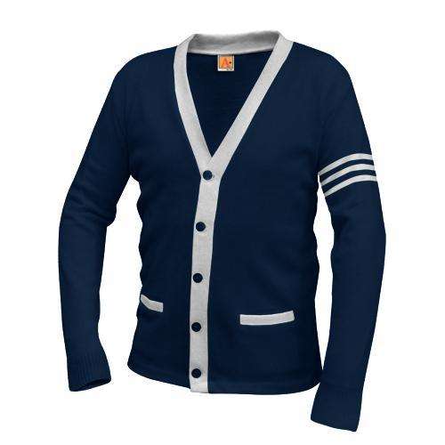  A+ - uniforms  uniforms online 6340 Five Buttoned Cardigan Varsity Sweater With Contrasting Trim - SchoolUniforms.com