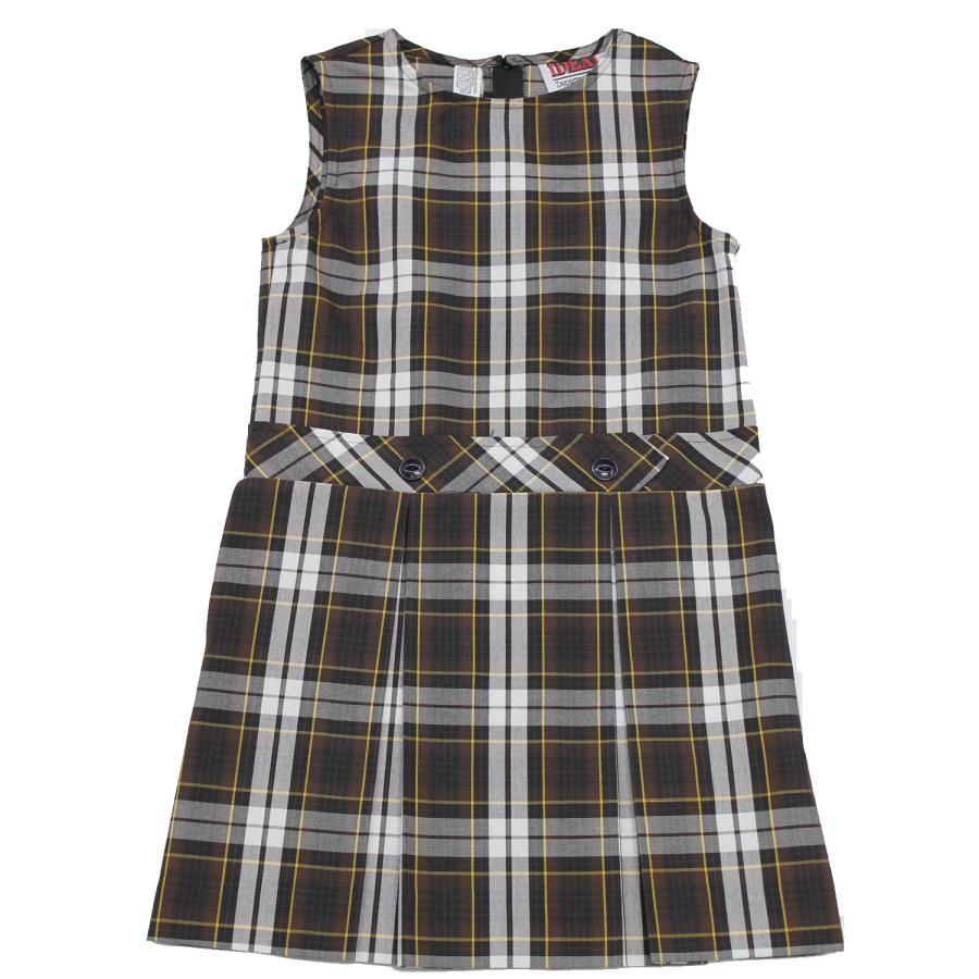Girls High-Neck Pleated Plaid Jumper