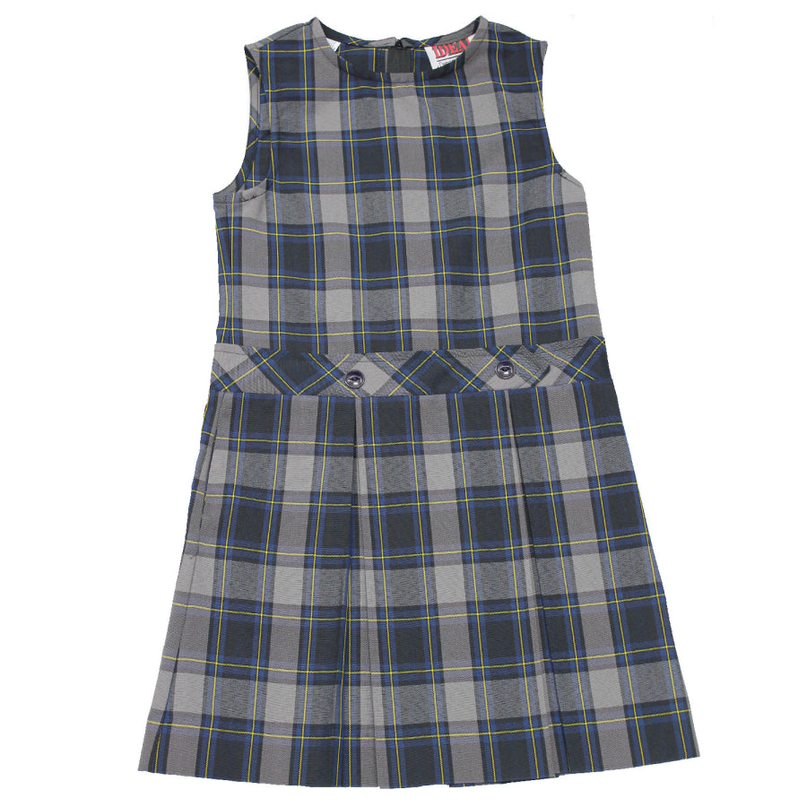 Girls High-Neck Pleated Plaid Jumper