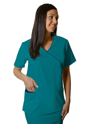  Adar - uniforms Medical Uniform Tops uniforms online Adar Universal Mock Wrap Contrast Trim Top - SchoolUniforms.com