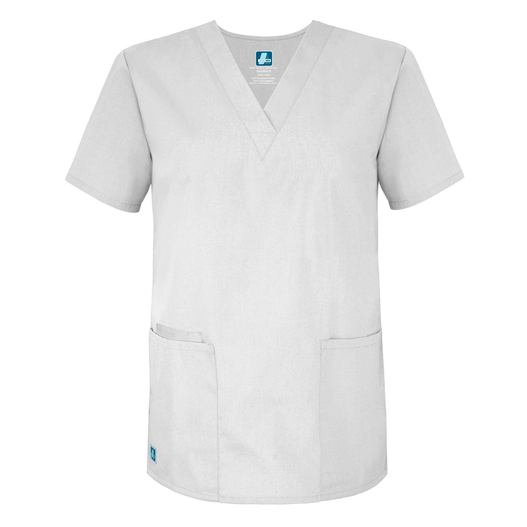  Adar - uniforms Medical Uniform Tops uniforms online Adar Universal Unisex V-Neck 2 Pocket Scrub Top White S - SchoolUniforms.com