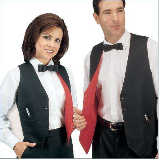 Basic Waiter Waitress Work Vest-Black-Red Reversible