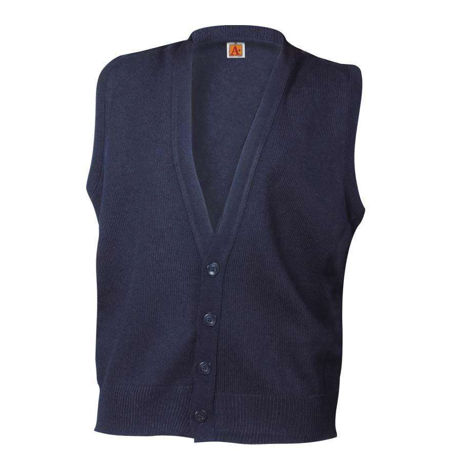  A+ - uniforms Sweaters uniforms online Classic 4-Button Cardigan Vest Color: Navy - SchoolUniforms.com