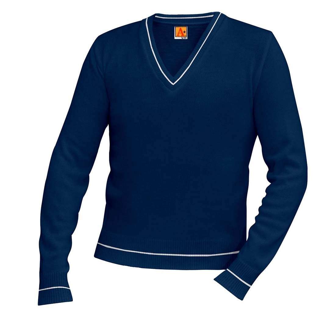  A+ - uniforms  uniforms online Cotton V-Neck Pullover Varsity Sweater Navy Blue With White Trim - SchoolUniforms.com