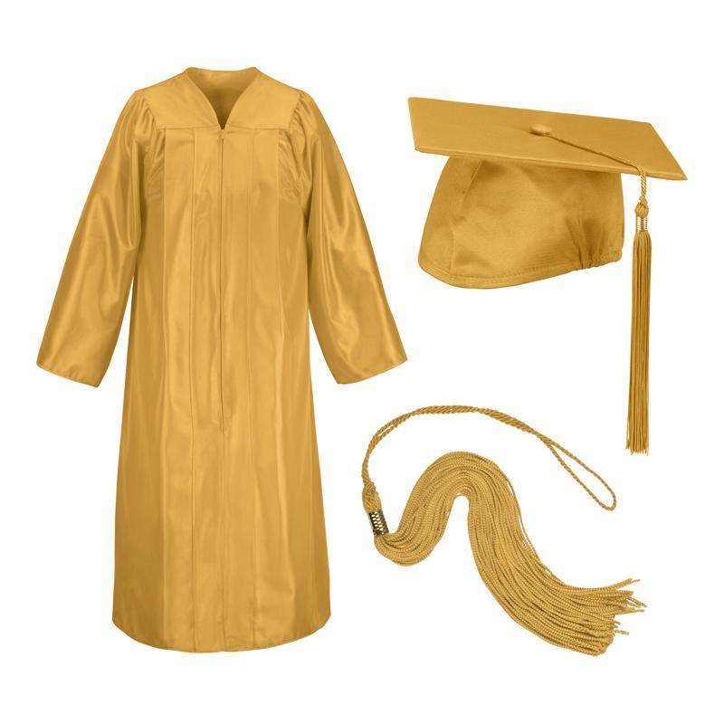 Old Gold Cap Gown And Tassel Shiny Finish