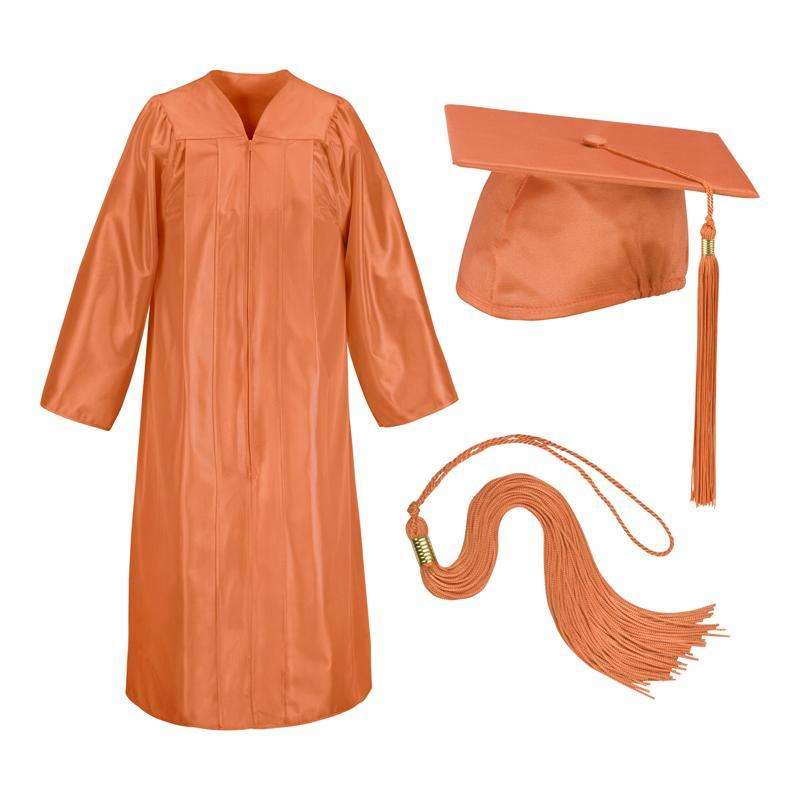 Orange Cap Gown And Tassel Shiny Finish