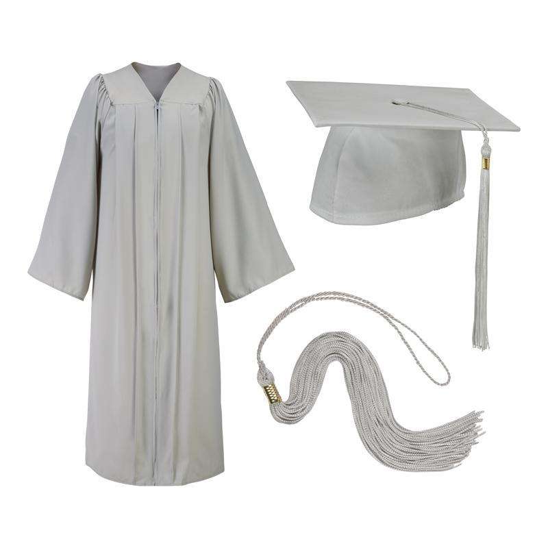 Silver Gray Cap Gown And Tassel Matte Finish