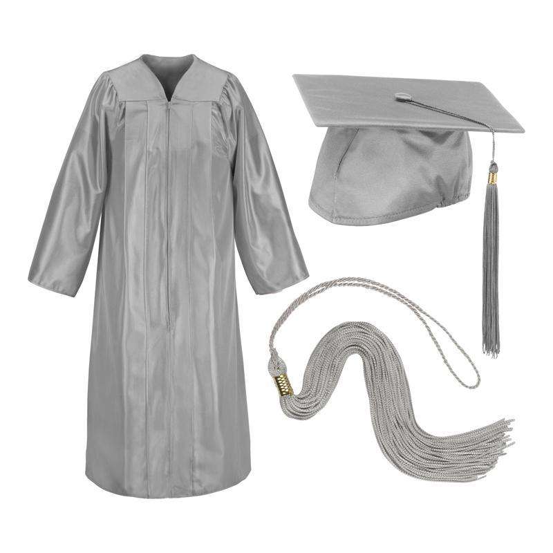 Silver Gray Cap Gown And Tassel Shiny Finish