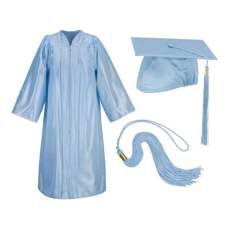 Sky Blue Cap Gown And Tassel Shiny Finish